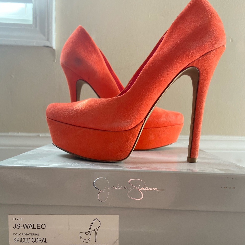 Jessica Simpson Waleo platform in Spiced Coral